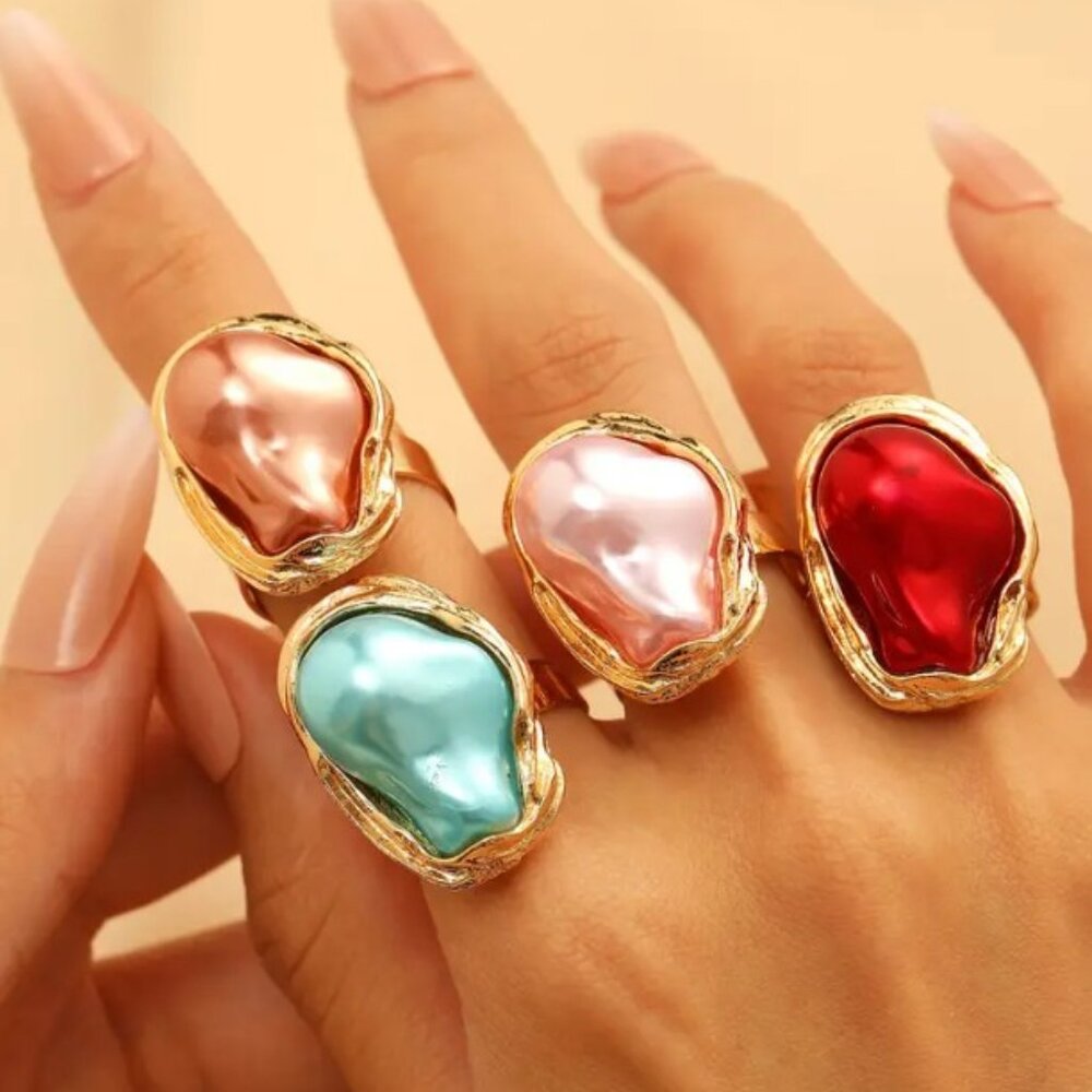 ✨NEW✨ Baroque-Style Irregular Shaped Pearl Ring - Adjustable - Various Colors